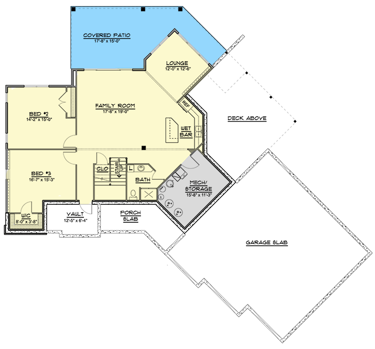 Plan 135016GRA: Modern Farmhouse Plan with Angled Garage and Screened Porch - Floor Plan - Lower Level - Country, Farmhouse, New American