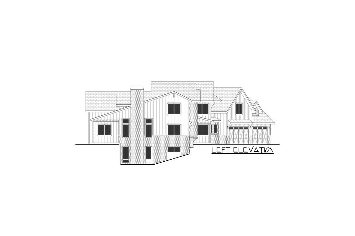 Plan 365007PED: Multi-gabled Modern Farmhouse Plan with Angled 4-car Garage and School Room - Image #4 - Country, Farmhouse, Modern Farmhouse, New American