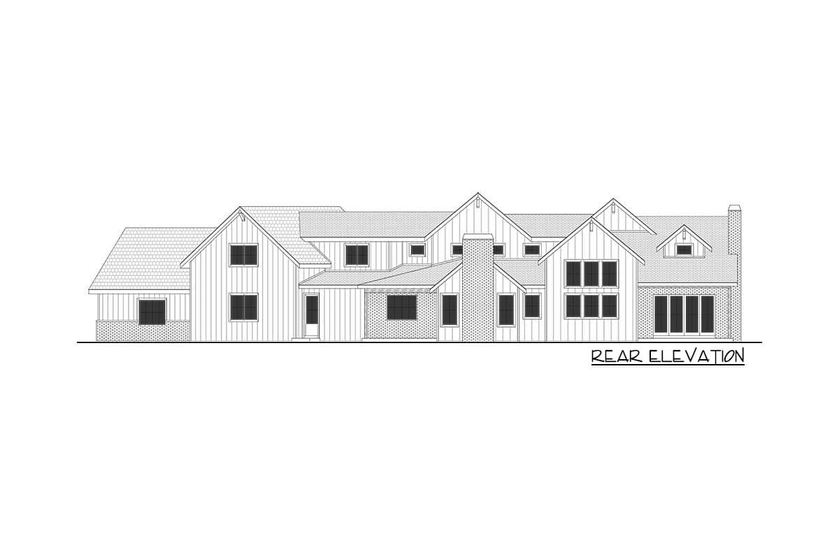 Plan 365007PED: Multi-gabled Modern Farmhouse Plan with Angled 4-car Garage and School Room - Image #5 - Country, Farmhouse, Modern Farmhouse, New American