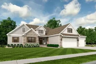 4-Bed Craftsman Ranch Plan with Bonus Room over Garage