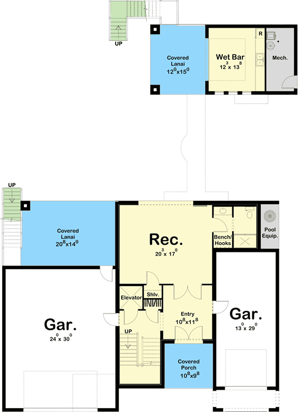 Plan 62962DJ: Amazing 3-story Coastal Living Home Plan with 2 Lanais and 3 Balconies - Floor Plan - Lower Level - Beach, Coastal, Southern, Vacation