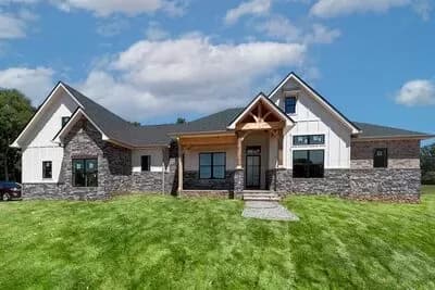 One-Level New American Craftsman Home Plan with Home Office and Media Room