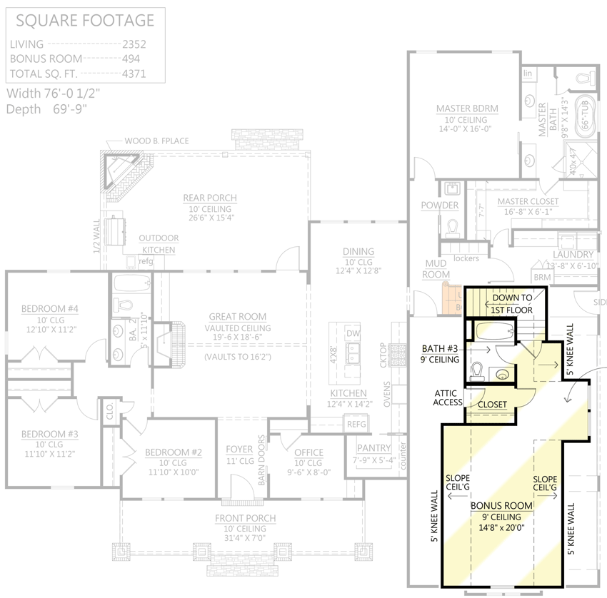 Plan 56486SM: 4-Bed Craftsman-Influenced Farmhouse Plan with Vaulted Great Room - 2300 Sq Ft - Floor Plan - Bonus Room Over Garage Option - Country, Craftsman, Modern Farmhouse, New American