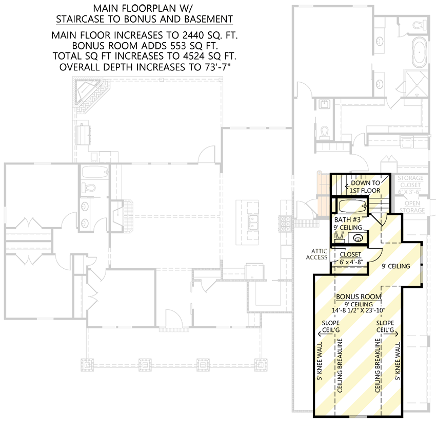 Plan 56486SM: 4-Bed Craftsman-Influenced Farmhouse Plan with Vaulted Great Room - 2300 Sq Ft - Floor Plan - Bonus Over Garage Option with Basement - Country, Craftsman, Modern Farmhouse, New American