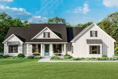 4-Bed One-Story Modern Farmhouse Plan with Mudroom with Built-in Cubbies