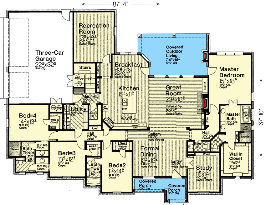 Plan 48595FM: 4-Bed Hill Country Home Plan with Private Master Bedroom - Floor Plan - Main Level - European, Hill Country, Traditional