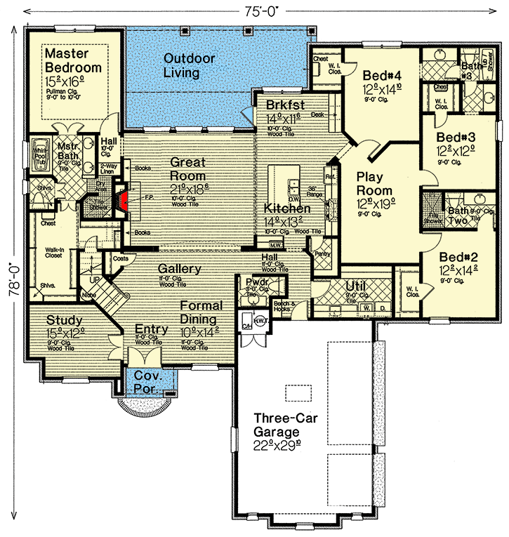 Plan 48596FM: French Country Home Plan with Playroom - 3230 Sq Ft - Floor Plan - Main Level - European, French Country