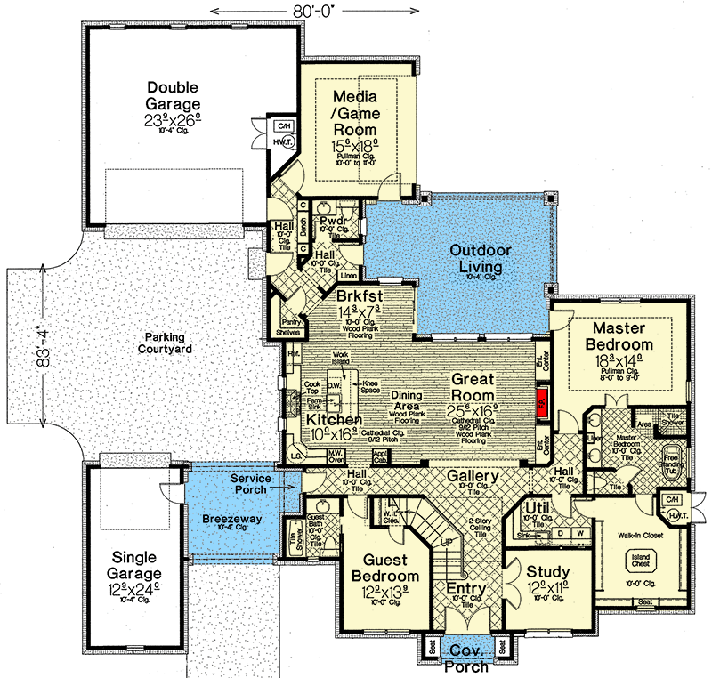 Plan 48598FM: Traditional Two-story Home Plan with Porte Cochere - Floor Plan - Main Level - European, Traditional