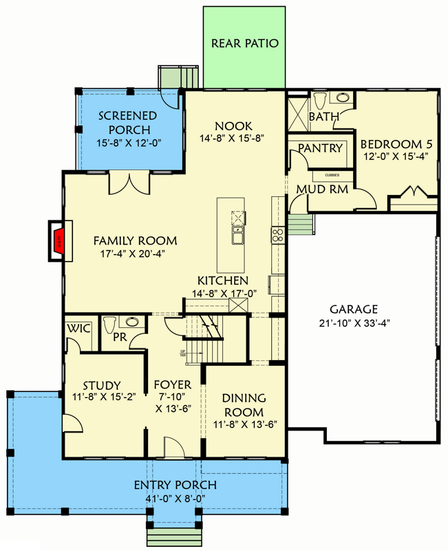 Plan 500072VV: Modern Farmhouse House Plan with 5 Bedrooms and Expansion Over the Garage - 3413 Sq Ft - Floor Plan - Main Level - Country, Farmhouse, Modern Farmhouse, Southern, Traditional