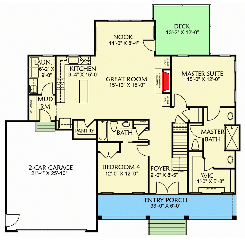 Plan 500074VV: New American Farmhouse Plan with Main-Level Master Suite - 2300 Sq Ft - Floor Plan - Main Level - Cottage, Country, Farmhouse, Modern Farmhouse, New American, Southern, Traditional