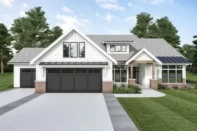 New American Ranch House Plan with Wrap-around Covered Patio