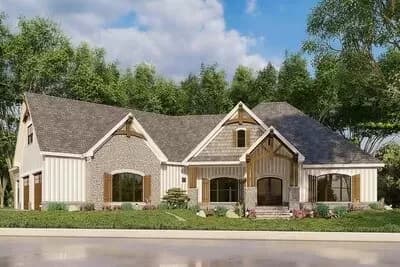 Mountain Craftsman House Plan with Angled 3-Car Garage - 2085 Sq Ft