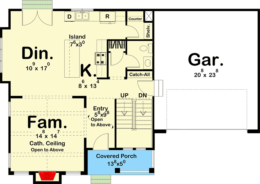 Plan 62964DJ: 3-Bed Modern Cottage House Plan with 2-Story Foyer and Family Room - Floor Plan - Main Level - Cottage, Country, Craftsman, New American, Northwest