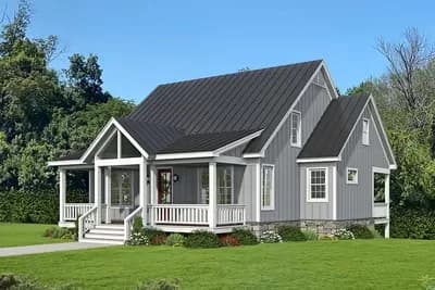 3-Bed Country Home Plan with Back Porches On Both Floors