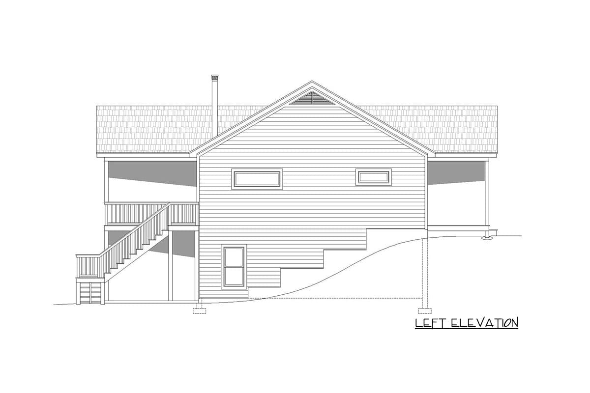 Plan 68717VR: Rustic Cottage with 2 Master Suites and a Bunk Room for a Rear Sloping Lot - Image #4 - Cabin, Cottage, Country, Mountain, Rustic