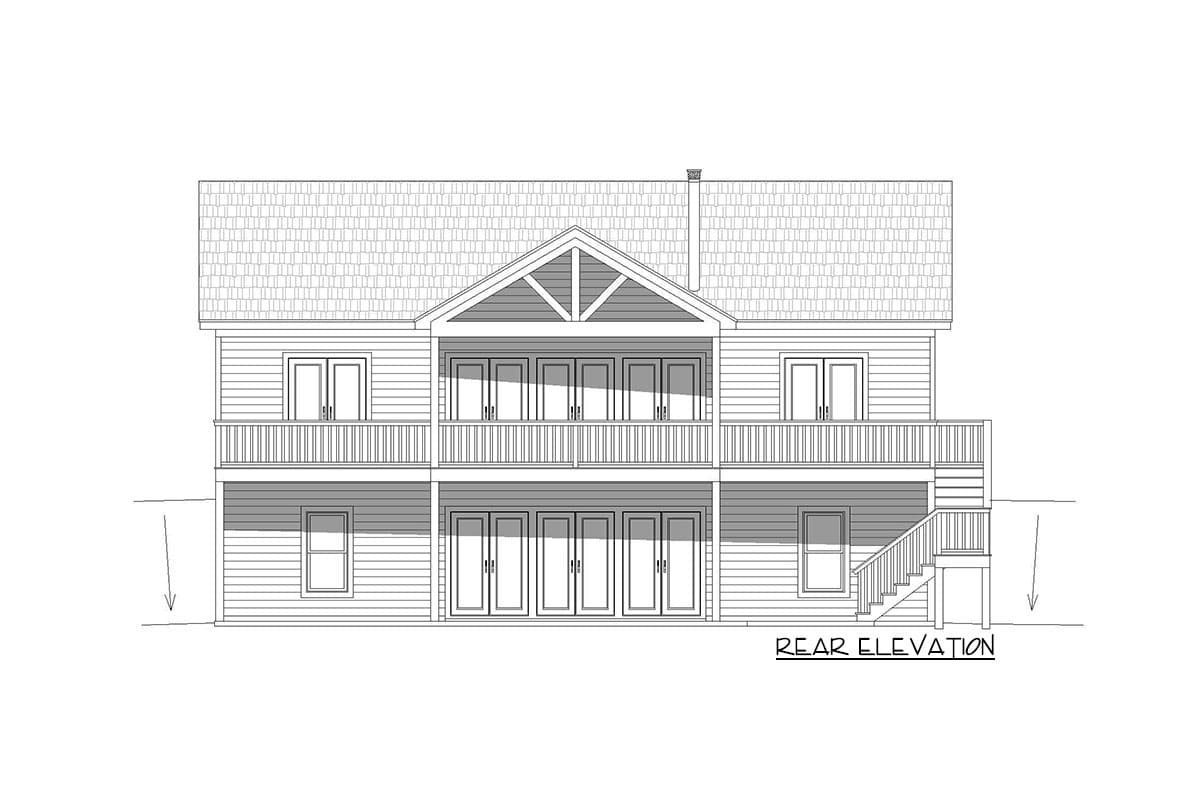 Plan 68717VR: Rustic Cottage with 2 Master Suites and a Bunk Room for a Rear Sloping Lot - Image #5 - Cabin, Cottage, Country, Mountain, Rustic