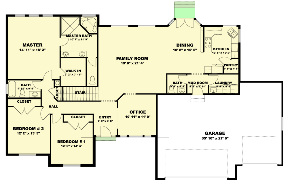 Plan 61370UT: Mountain Ranch Home Plan with Multi-generational Option to Finish Basement - Floor Plan - Main Level - Mountain, Ranch, Traditional