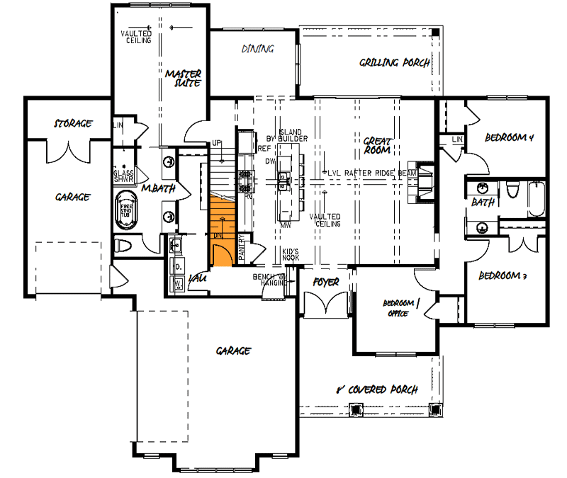Plan 70685MK: Mountain Farmhouse Plan with Home Office and Bonus Expansion Above the 3-car Garage - Floor Plan - Basement Stairs Location - Country, Craftsman, Mountain, New American, Northwest, Rustic
