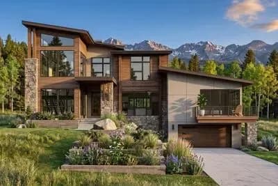 Modern Mountain House Plan with 3 Living Levels for a Side-sloping Lot