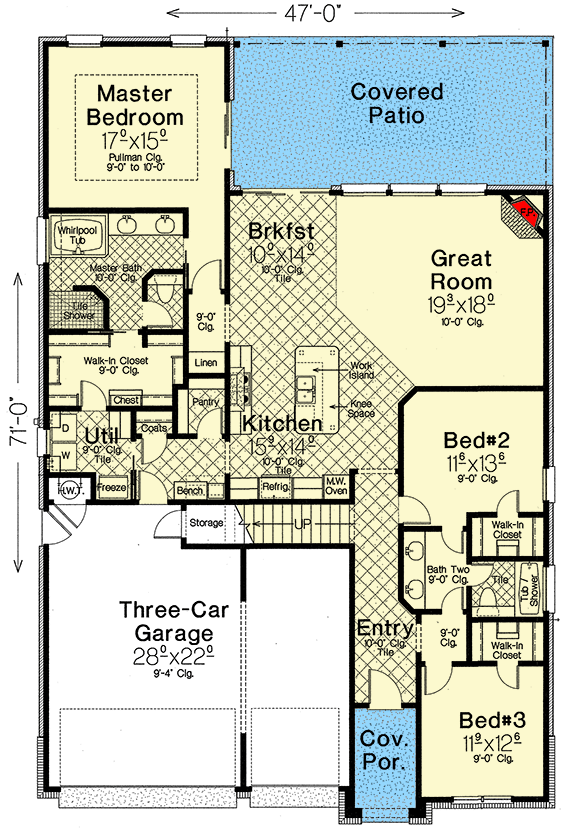 Plan 48609FM: Exclusive 4-Bed New American House Plan with 3-Car Garage and an Upstairs Loft - 2452 Sq Ft - Floor Plan - Main Level - Country, Craftsman, New American