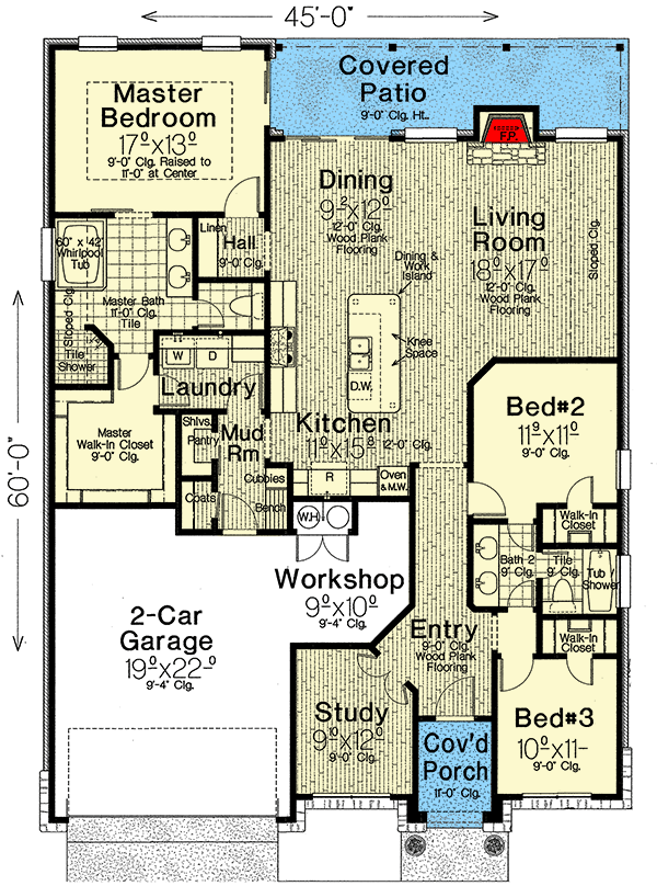 Plan 48607FM: Exclusive One-Level Home Plan with Study and Garage Workshop - 1888 Sq Ft - Floor Plan - Main Level - Country, Craftsman, New American