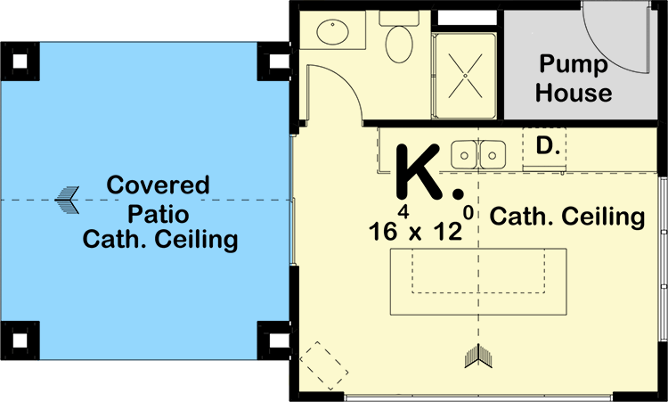 Plan 62968DJ: Poolhouse with Covered Patio, Kitchen, Bath and Pump House Storage Space - Floor Plan - Main Level
