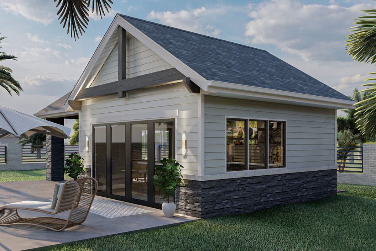 Plan 62968DJ: Poolhouse with Covered Patio, Kitchen, Bath and Pump House Storage Space - Image #4