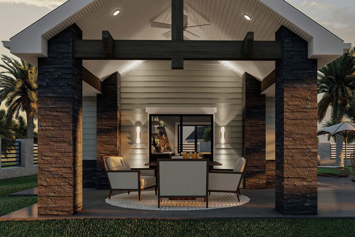 Plan 62968DJ: Poolhouse with Covered Patio, Kitchen, Bath and Pump House Storage Space - Image #7
