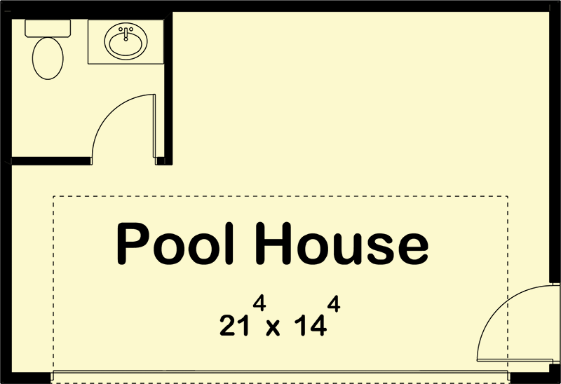 Plan 62971DJ: Contemporary Poolhouse or Work-from-home Plan with Garage Door and a Half Bath - Floor Plan - Main Level