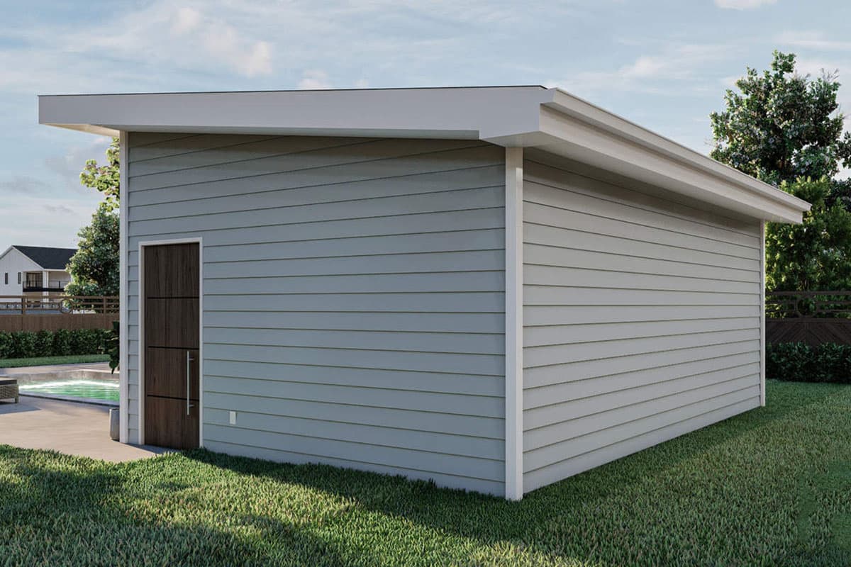 Plan 62971DJ: Contemporary Poolhouse or Work-from-home Plan with Garage Door and a Half Bath - Image #6