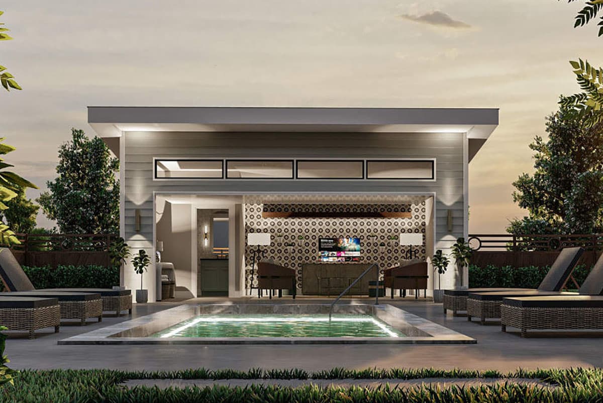 Plan 62971DJ: Contemporary Poolhouse or Work-from-home Plan with Garage Door and a Half Bath - Image #7