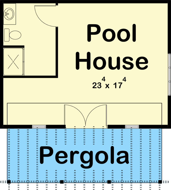 Plan 62973DJ: Poolhouse with Pergola and Full Bath - Floor Plan - Main Level