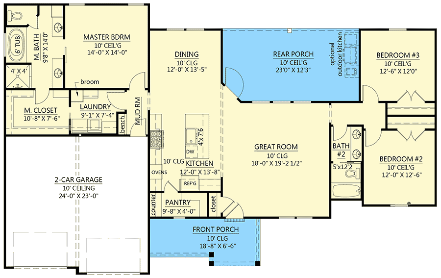 Plan 56489SM: 3-Bed Gothic Farmhouse with 2-Car Garage and Split Bedroom Layout - Floor Plan - Main Level - Country, Farmhouse, Southern