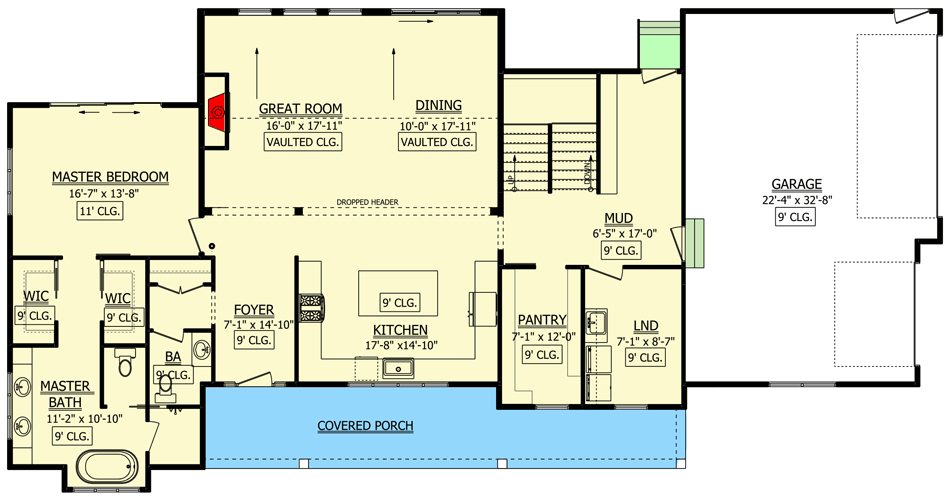 Plan 911005JVD: 3-Bed Modern Farmhouse Plan with 26'-wide Front Porch and 3-car Side-load Garage - Floor Plan - Main Level - Country, Farmhouse, Modern Farmhouse, New American