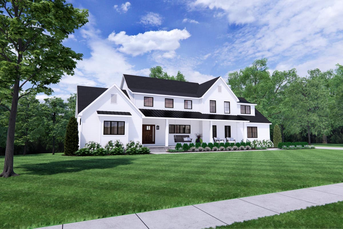 Plan 911005JVD: 3-Bed Modern Farmhouse Plan with 26'-wide Front Porch and 3-car Side-load Garage - Image #5 - Country, Farmhouse, Modern Farmhouse, New American