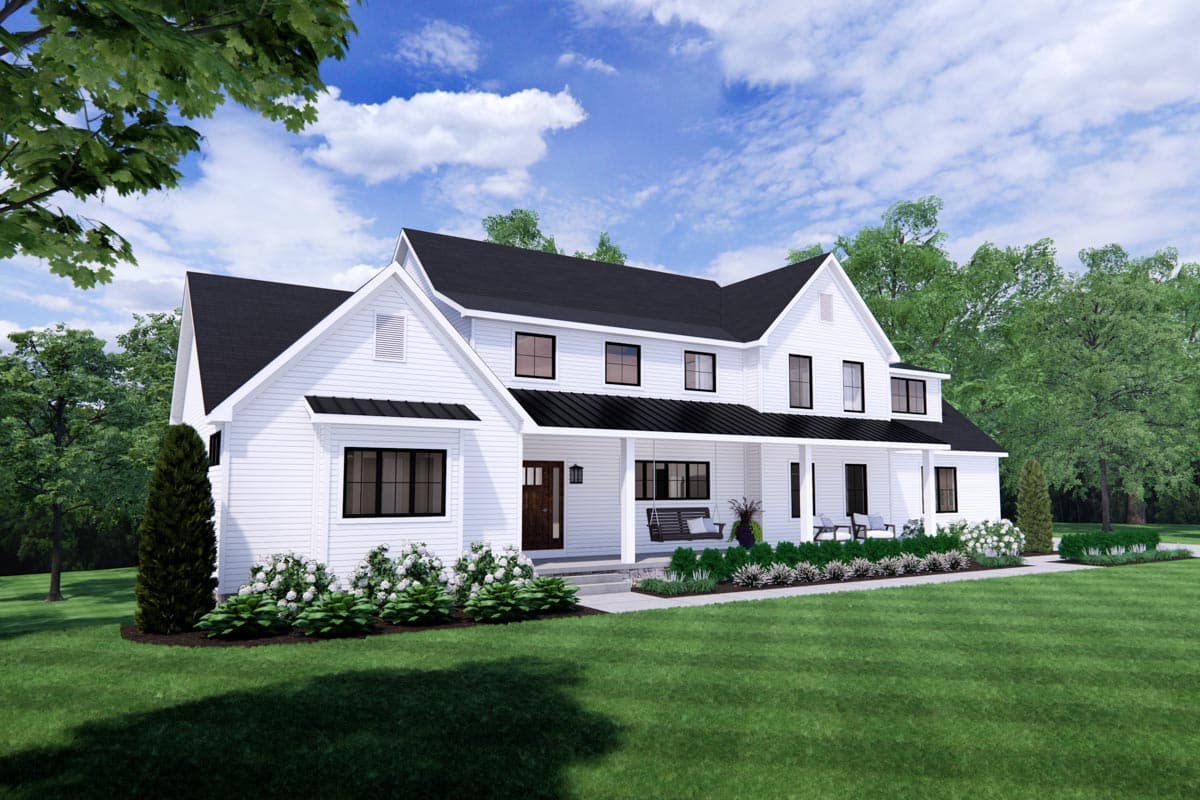 Plan 911005JVD: 3-Bed Modern Farmhouse Plan with 26'-wide Front Porch and 3-car Side-load Garage - Image #4 - Country, Farmhouse, Modern Farmhouse, New American