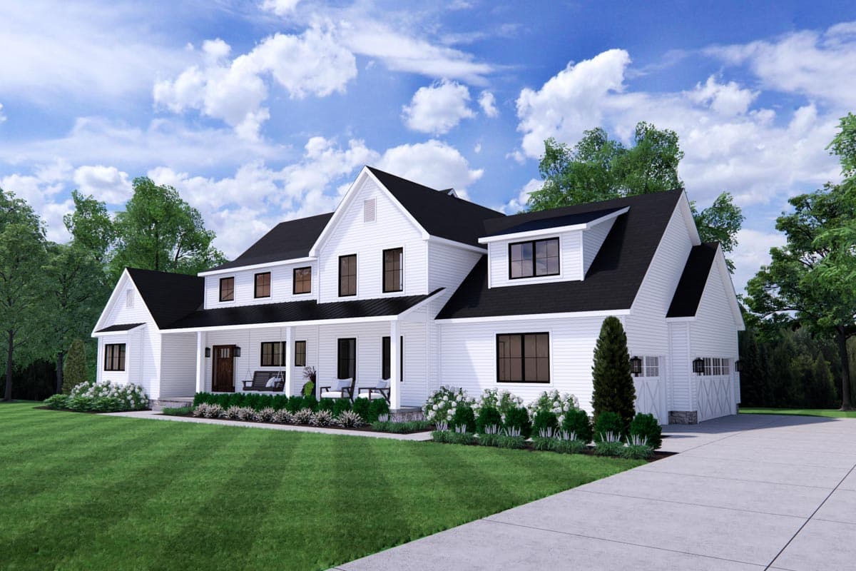 Plan 911005JVD: 3-Bed Modern Farmhouse Plan with 26'-wide Front Porch and 3-car Side-load Garage - Image #7 - Country, Farmhouse, Modern Farmhouse, New American