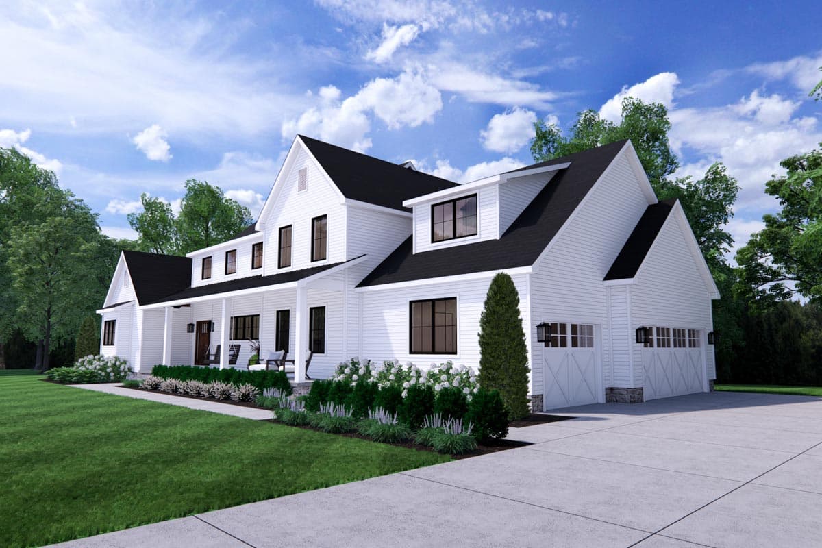 Plan 911005JVD: 3-Bed Modern Farmhouse Plan with 26'-wide Front Porch and 3-car Side-load Garage - Image #8 - Country, Farmhouse, Modern Farmhouse, New American