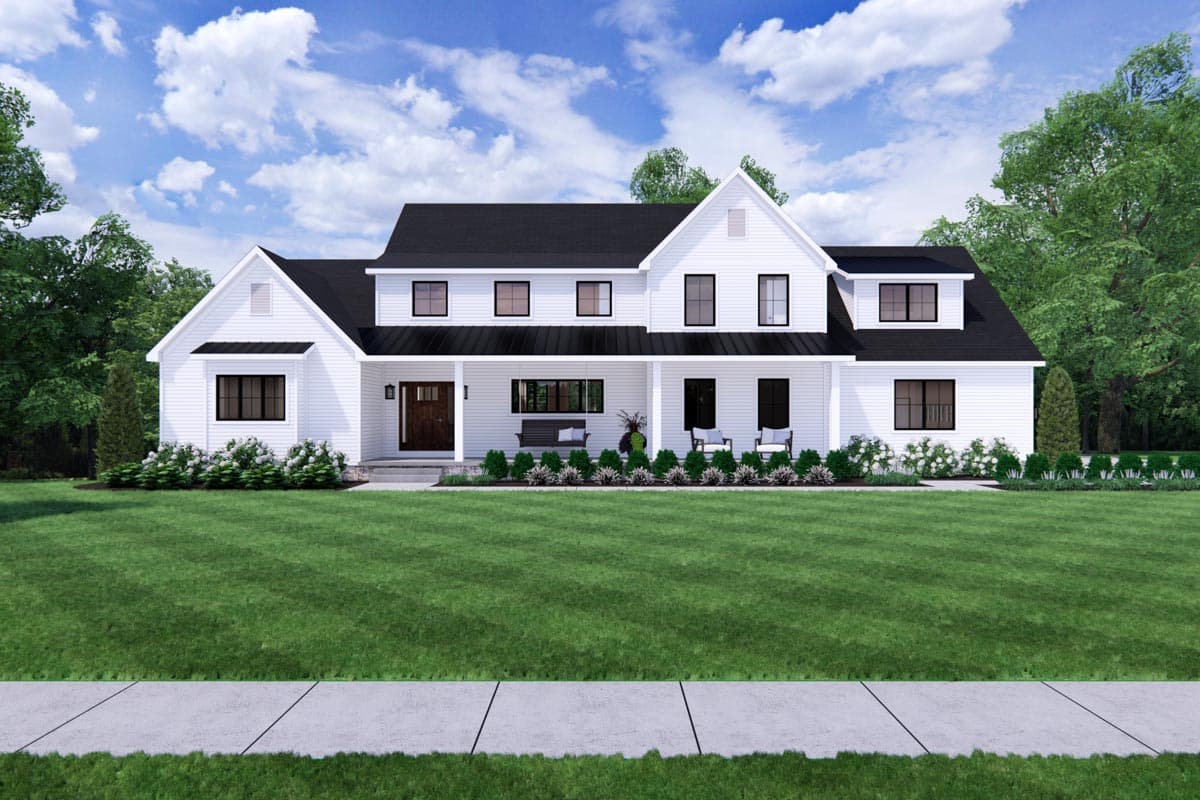 Plan 911005JVD: 3-Bed Modern Farmhouse Plan with 26'-wide Front Porch and 3-car Side-load Garage - Image #6 - Country, Farmhouse, Modern Farmhouse, New American