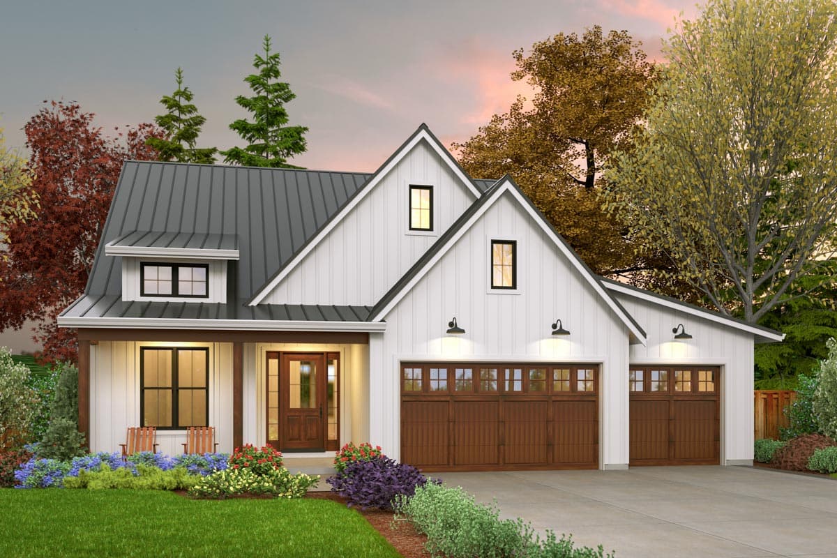 Plan 69763AM: 3-Bed New American House Plan with Clustered Bedrooms and a Vaulted Living Room - 1552 Sq Ft - Image #5 - Country, Craftsman, Modern Farmhouse, New American