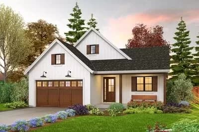Modern Farmhouse Plan with 3 Clustered Bedrooms and a Vaulted Great Room - 1196 Sq Ft