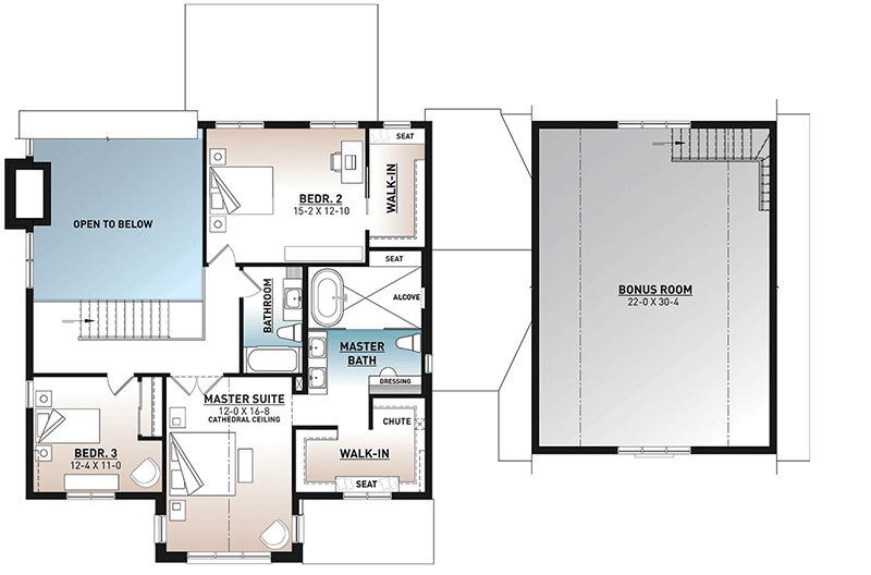 Plan 22588DR: Modern Farmhouse Plan with Bonus Room above Garage - Floor Plan - 2nd Floor - Modern Farmhouse, New American