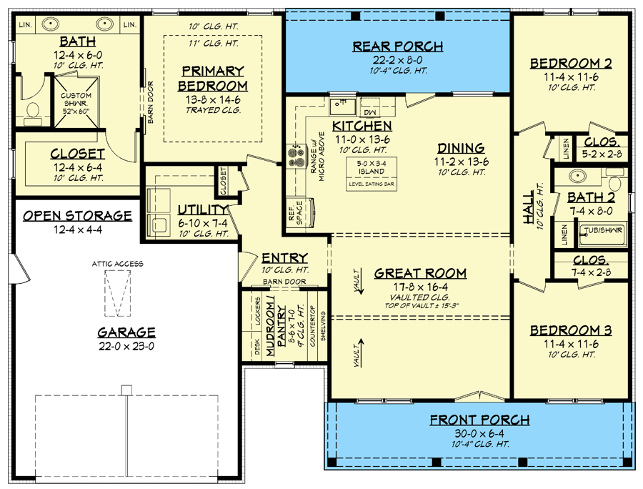 Plan 51850HZ: Budget-friendly 3-Bed Modern Country House Plan with Multi-purpose Pantry - Floor Plan - Main Level - Cottage, Country, Farmhouse, Modern Farmhouse, New American, Southern
