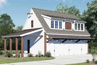 ADU House Plan with 3-car Garage - 802 Sq Ft