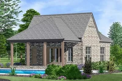 Brick-Clad Pool House with Cabana