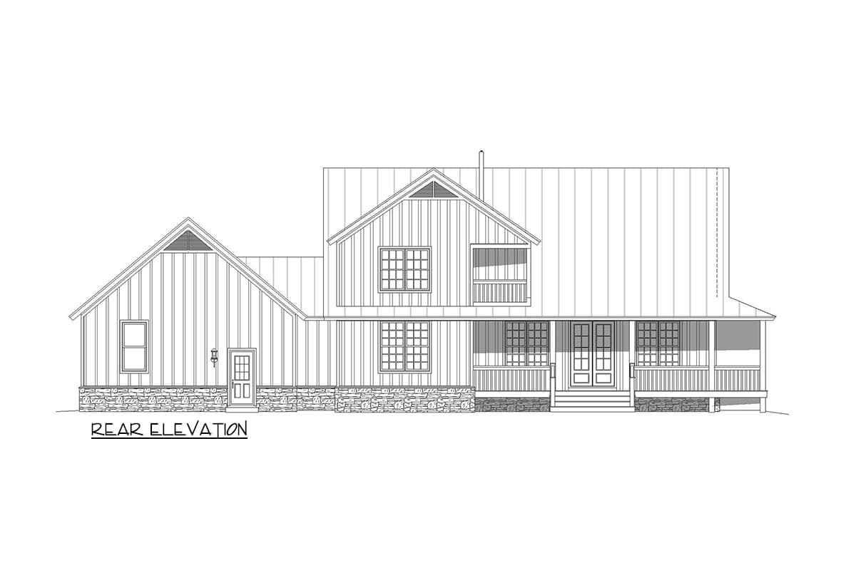 Plan 68723VR: 3-Bed Modern Farmhouse Plan with Wraparound Porch and 2-Story Great Room - Image #4 - Country, Farmhouse, Modern Farmhouse, Mountain, Rustic, Traditional