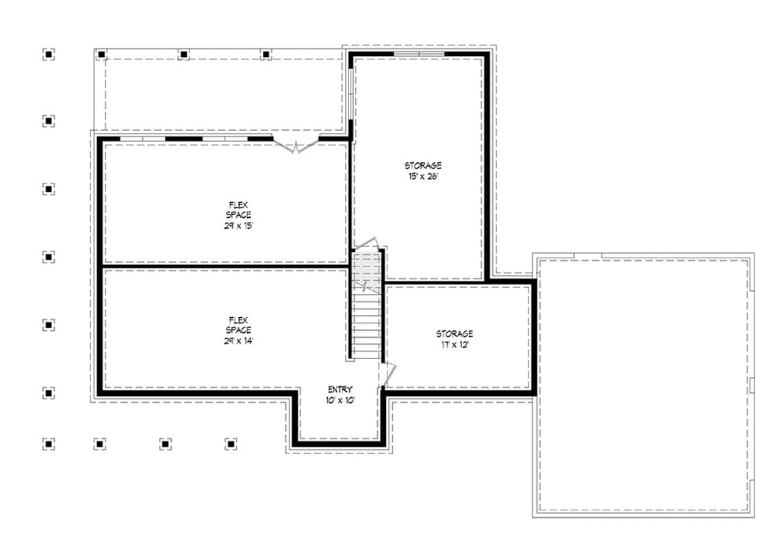 Plan 68723VR: 3-Bed Modern Farmhouse Plan with Wraparound Porch and 2-Story Great Room - Floor Plan - Lower Level - Country, Farmhouse, Modern Farmhouse, Mountain, Rustic, Traditional