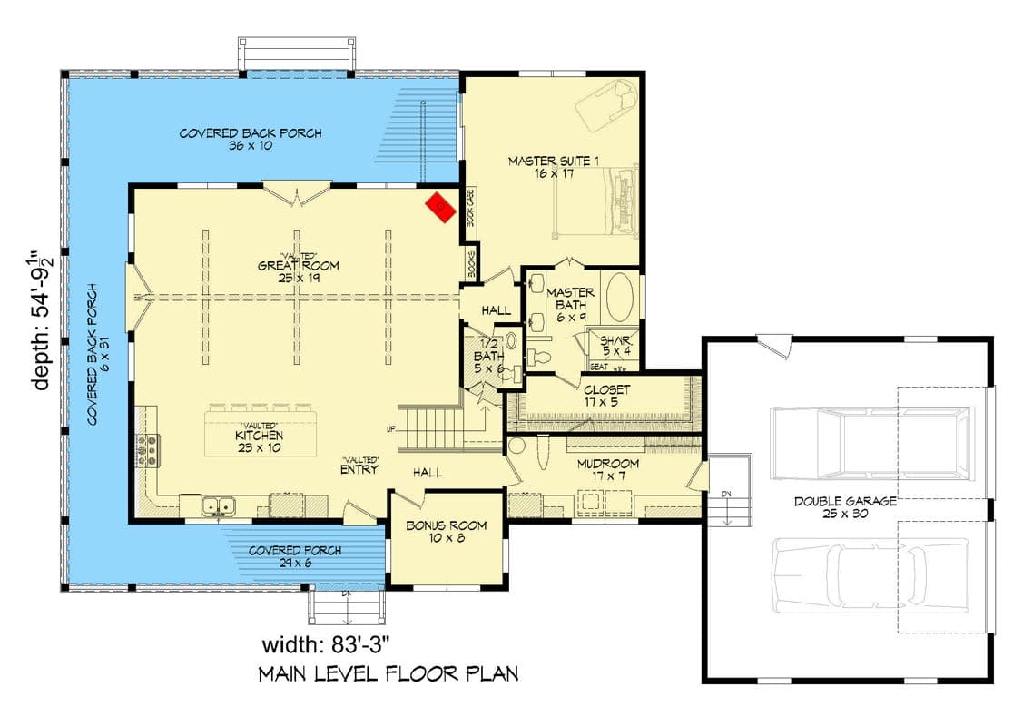 Plan 68723VR: 3-Bed Modern Farmhouse Plan with Wraparound Porch and 2-Story Great Room - Floor Plan - Main Level - Country, Farmhouse, Modern Farmhouse, Mountain, Rustic, Traditional