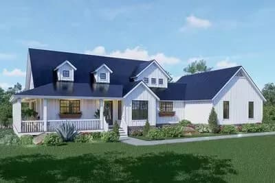 3-Bed Modern Farmhouse Plan with Wraparound Porch and 2-Story Great Room