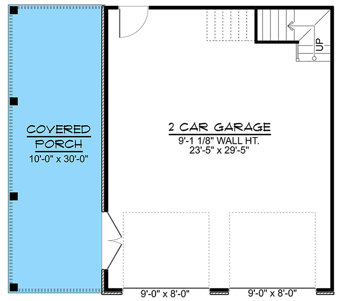 Plan 135019GRA: 721 Sq Ft 2-Car Detached Garage Plan with Side Porch and 343 Sq Ft Bonus Space Above - Floor Plan - Main Level - Country, Craftsman